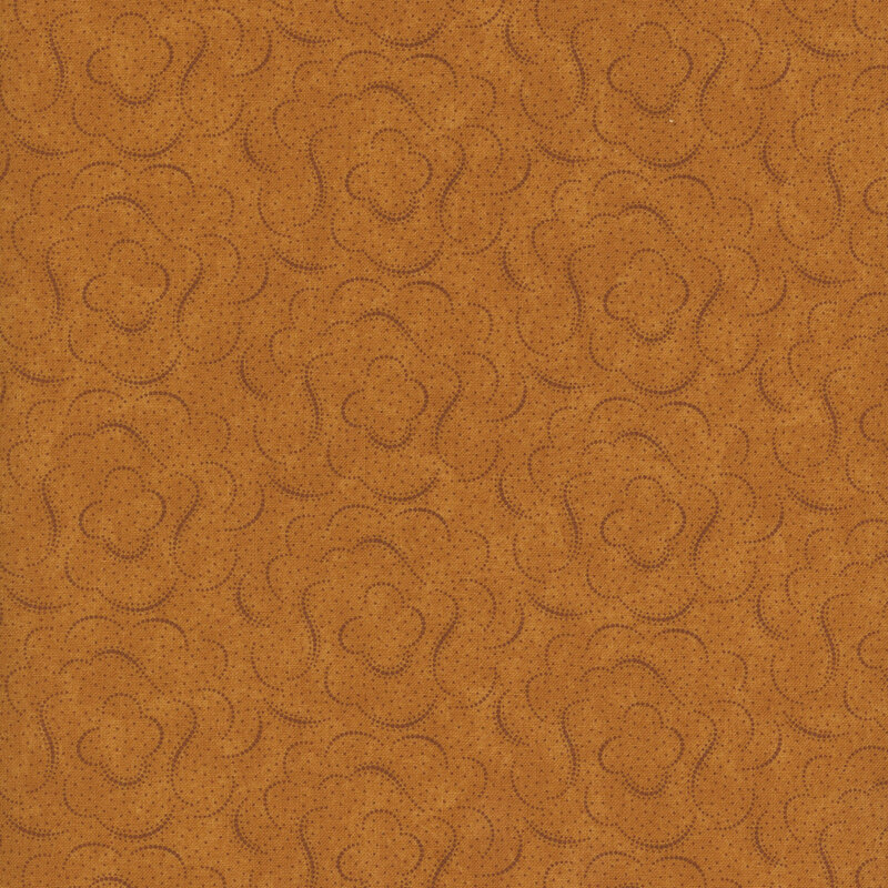 copper orange fabric with swirled patterns, subtle pin dots, and a lightly mottled background