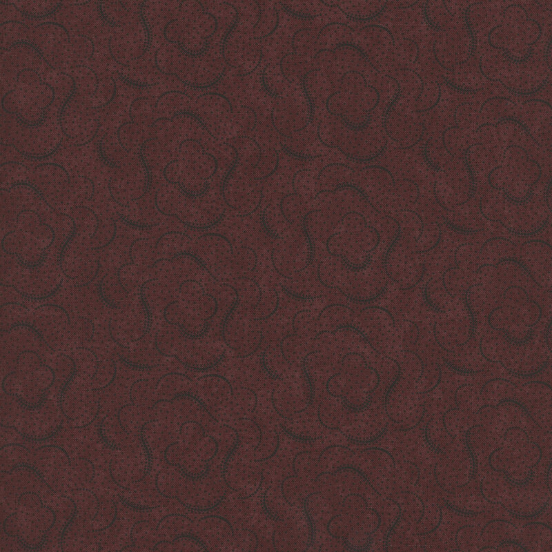 Reddish brown fabric with swirled patterns, subtle pin dots, and a lightly mottled background