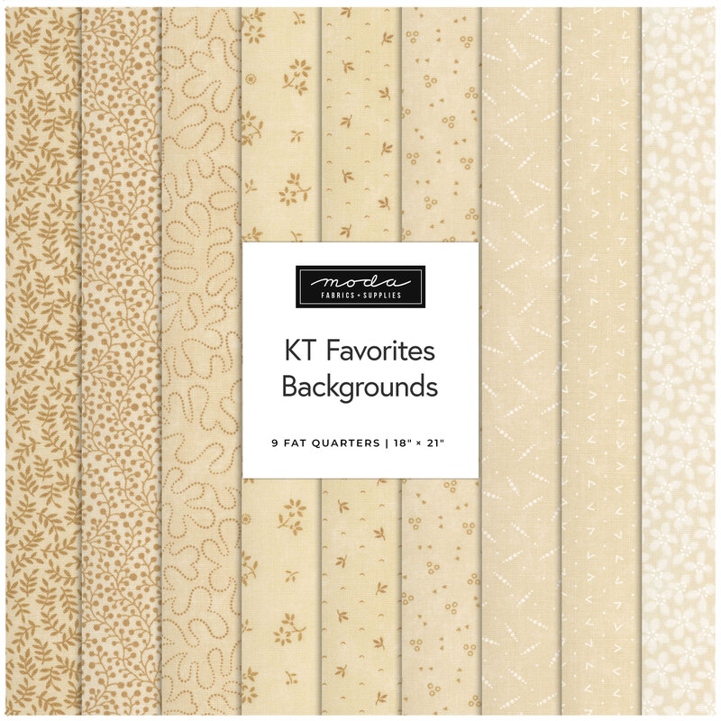 Collage of the cream-colored calico fabrics included in the KT Favorites Backgrounds collection.