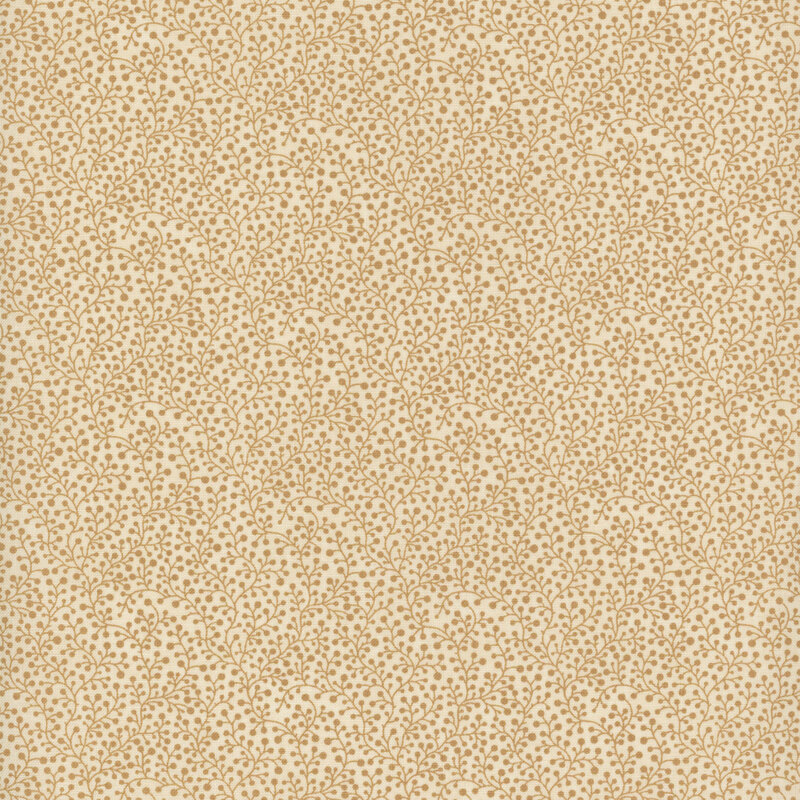 Cream-colored fabric with a packed pattern of tan vines.