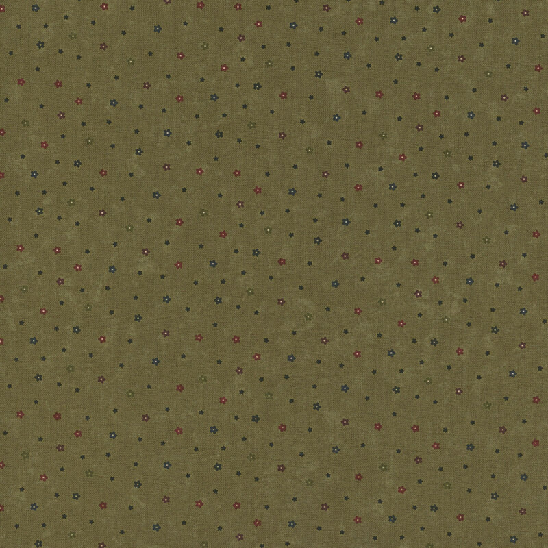 Forest green fabric with tiny florals in a variety of colors throughout