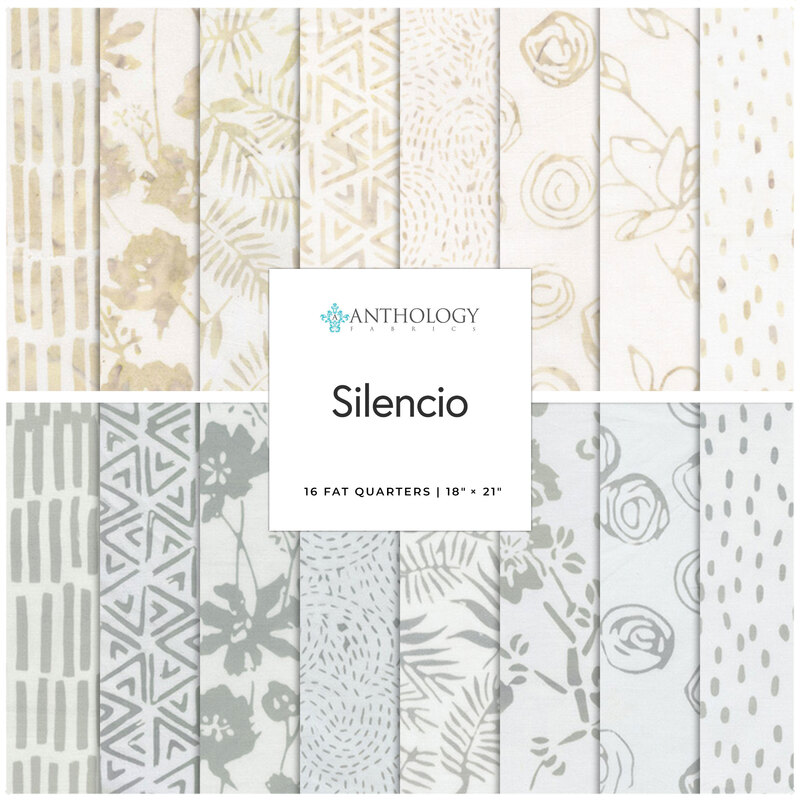 Collage of cream batik fabrics included in the Silencio collection.