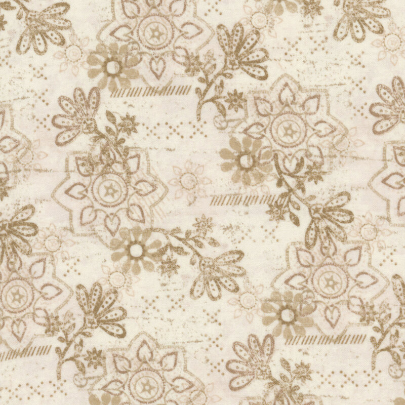 Cream fabric featuring a lovely design of floral elements