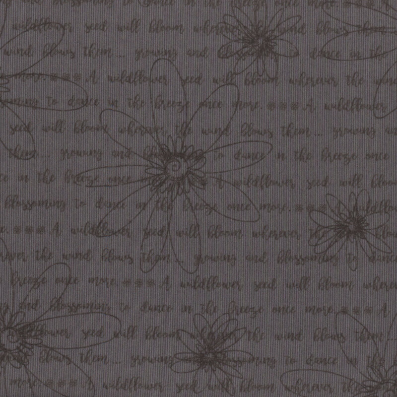 gray fabric featuring a written poem and an outline of daisies