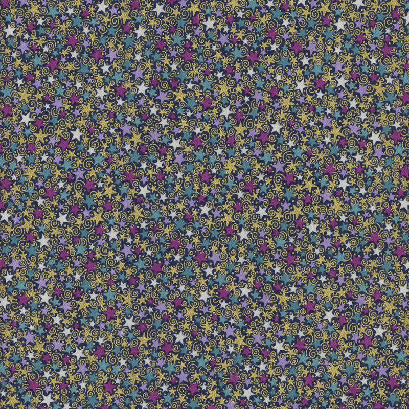 Fabric featuring a packed design of small multicolored stars