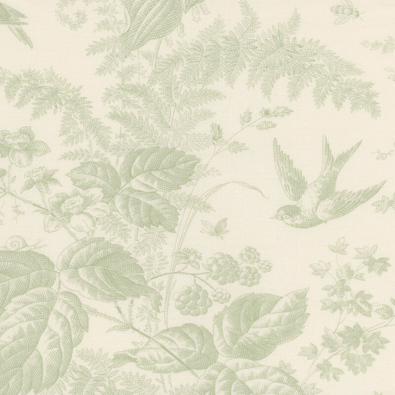 Cream fabric featuring pale green leaves and flowers