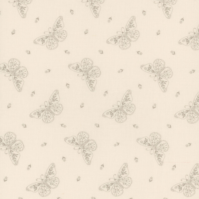 Cream fabric featuring butterflies and small tiny florals