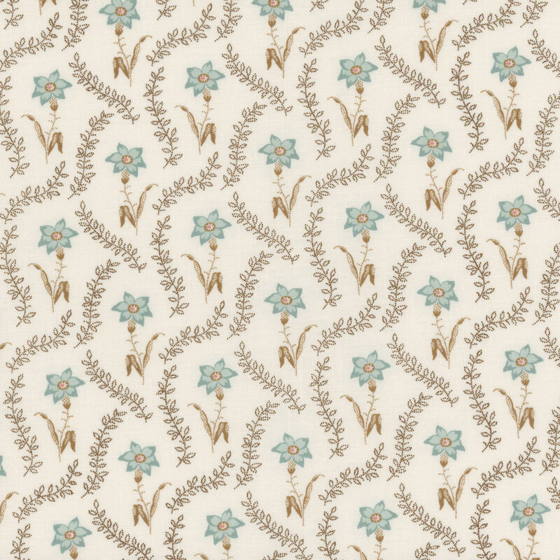 cream fabric featuring daffodils and vines