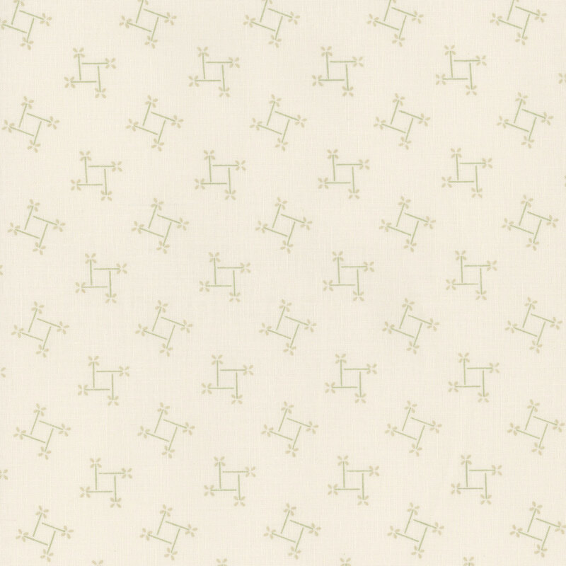 Light cream fabric with a ditsy geometric floral cluster pattern throughout