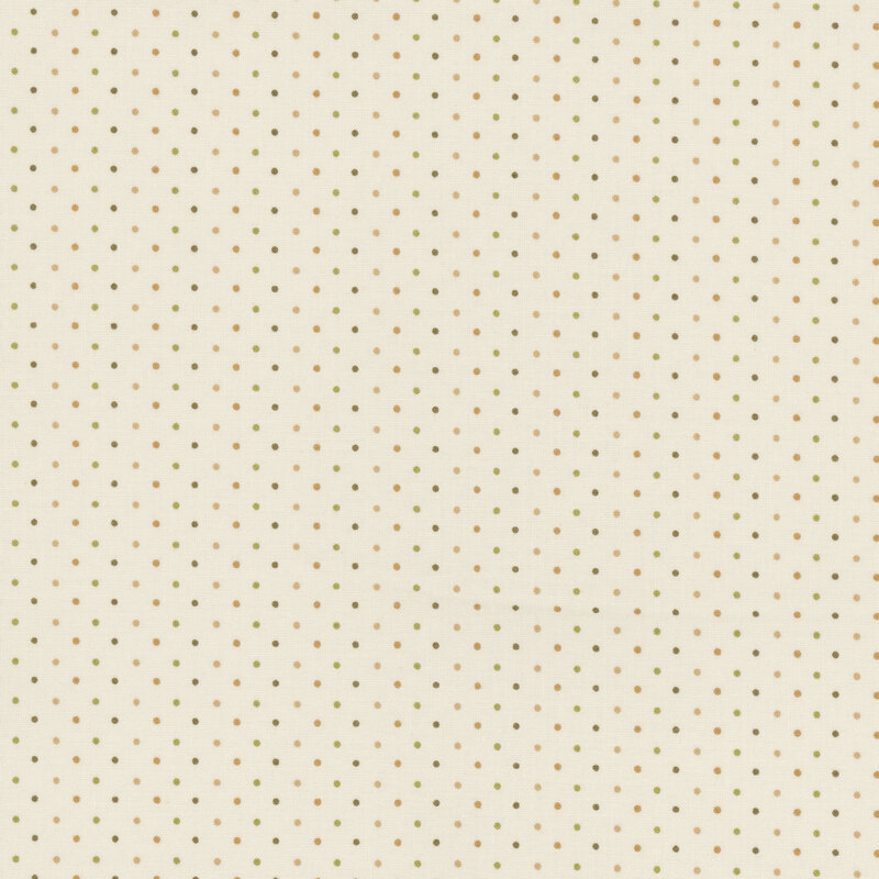 Light cream fabric with small evenly spaced green and tan polka dots