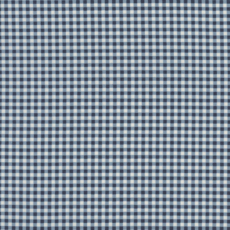 Navy blue and light cream gingham print fabric