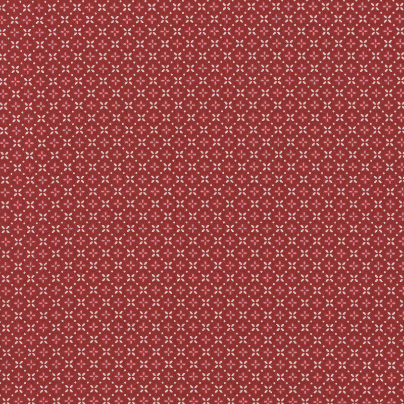 Red fabric with small white dotted connecting diamond patterns throughout