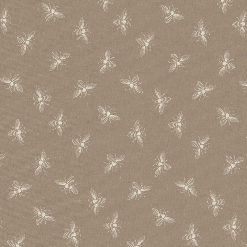 Greige fabric with light cream ditsy bees all over