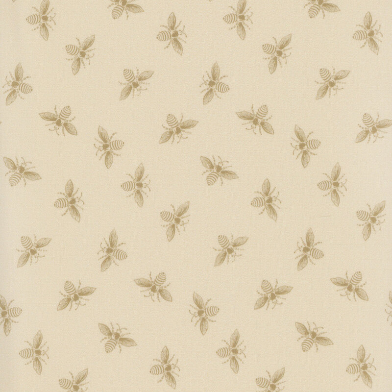 Light cream fabric with dark, ditsy bees all over.