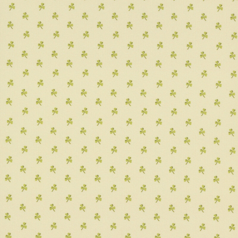 Light green fabric with dark green, evenly spaced clovers all over.