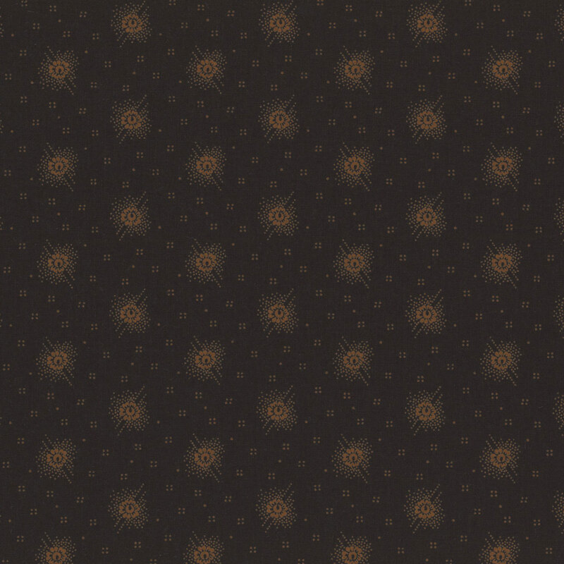 Black fabric with small evenly spaced brown roses throughout