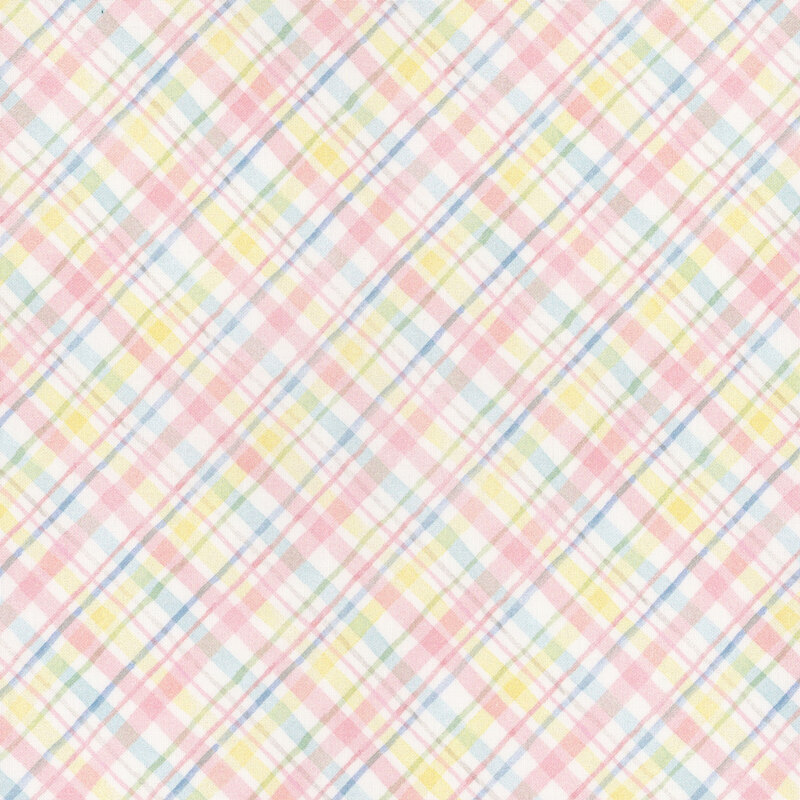 Plaid pastel fabric in pink, blue, yellow, and white