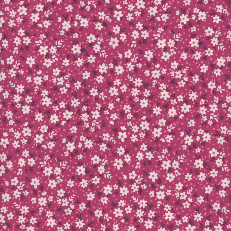 Magenta fabric with white daisy pattern 