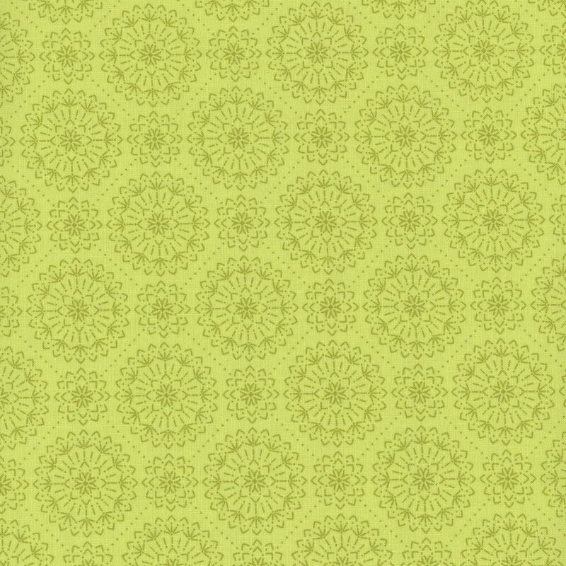 Olive green fabric with green damask pattern