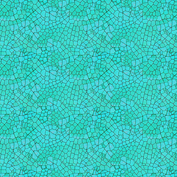 Aqua textured mosaic fabric featuring irregularly shaped segments outlined in black.