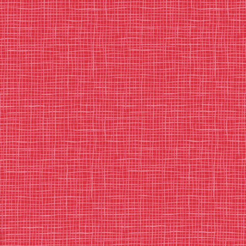 red fabric with thin pink and white lines designed to look like a textured weave