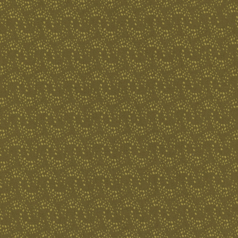 olive green fabric with overlapping rows of light green arcing dots 