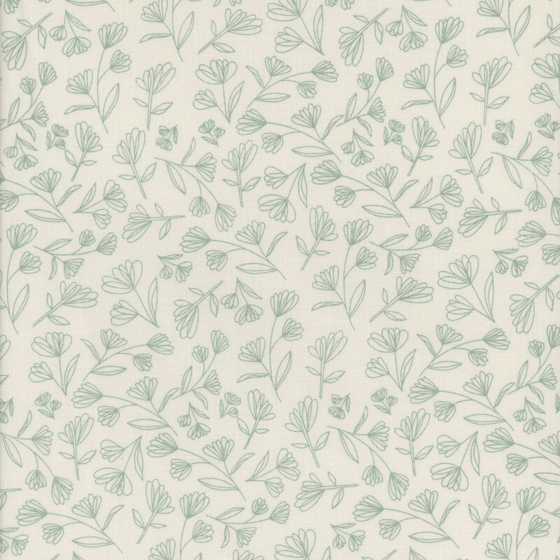 cream fabric with colorless teal-lined flowers