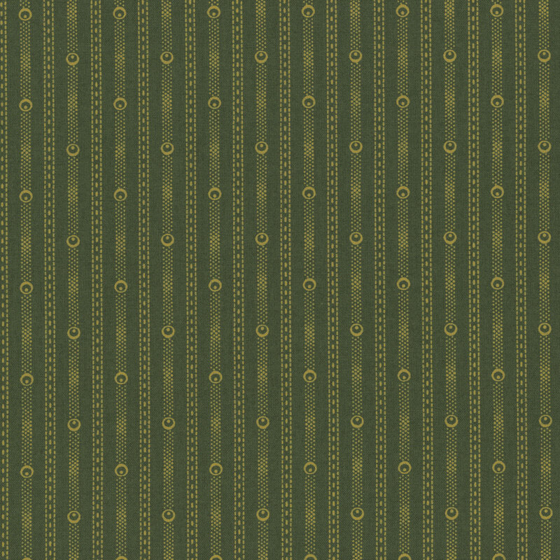 Dark green tonal fabric featuring a striped design with stitch marks and a chain-like design. 