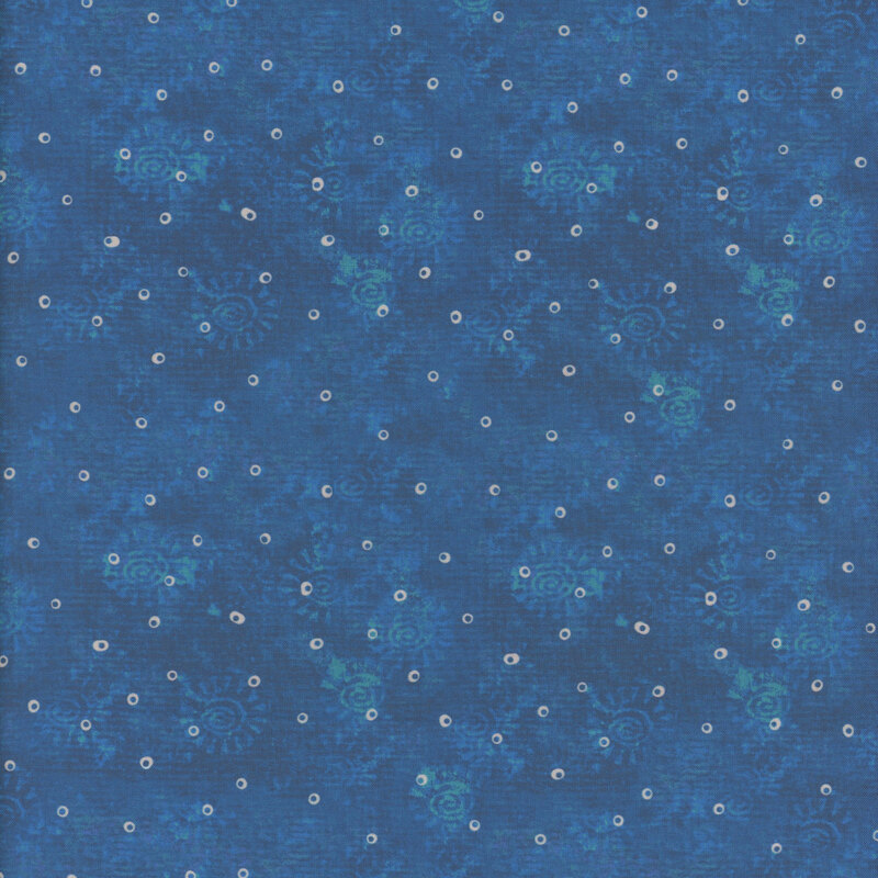 Mottled ocean blue fabric with small, white rings all over