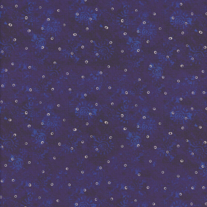 Dark navy blue mottled fabric with small white rings all over