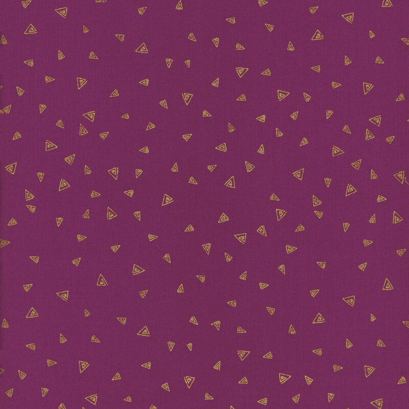 Purple fabric with small, golden, ditsy triangles all over