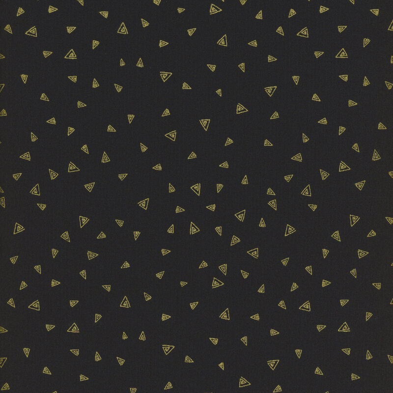 Black fabric with small, golden, ditsy triangles all over