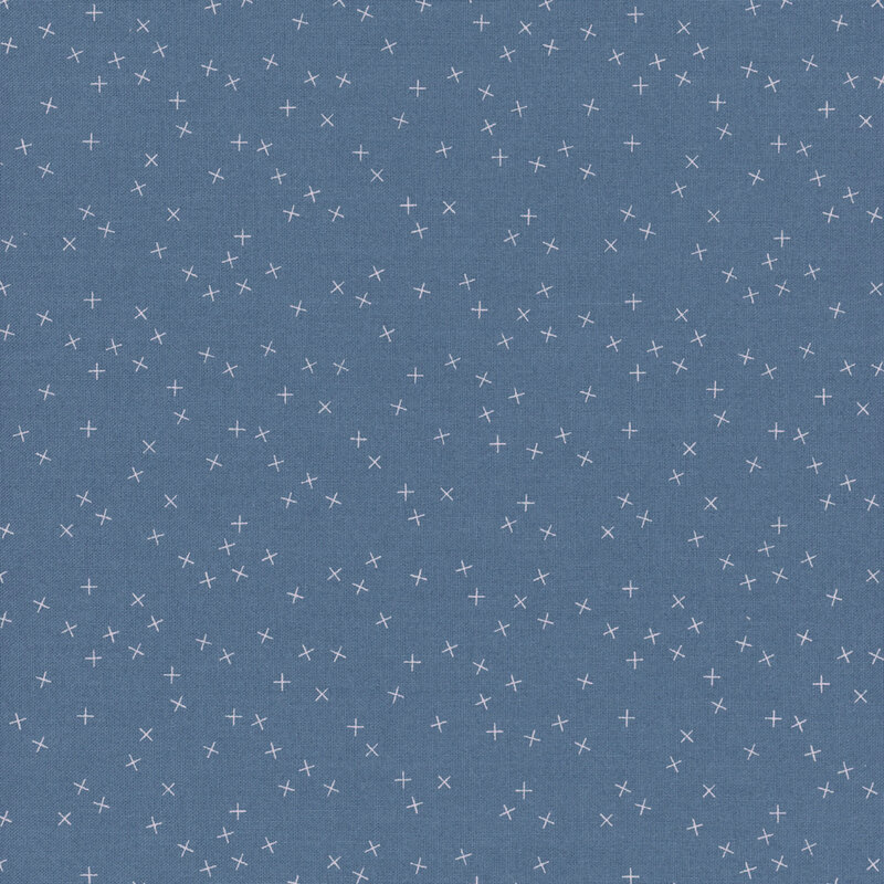 A slate blue fabric with small white X's scattered throughout.