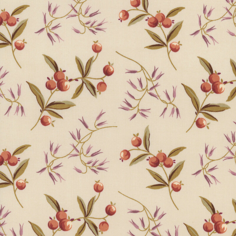 Beige fabric with stylized sprigs and berries throughout