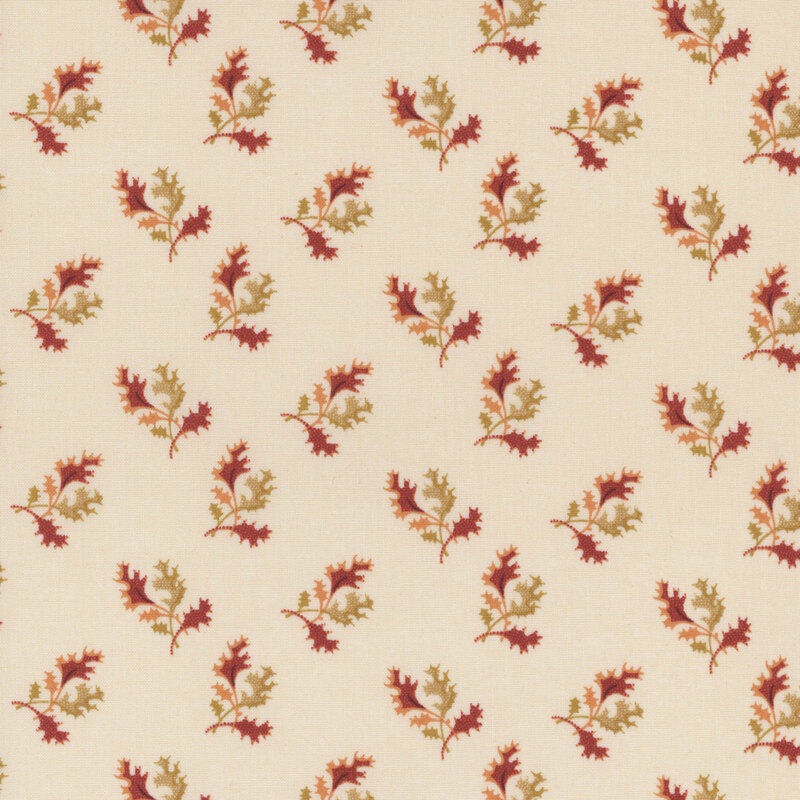 Beige fabric with ditsy red and tan leaf clusters