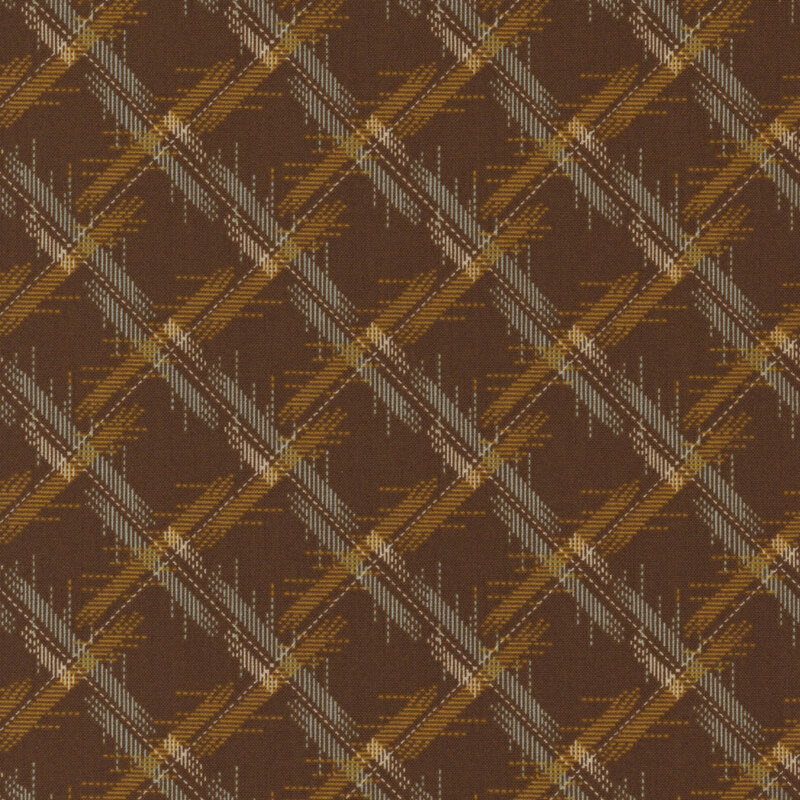 Dark brown fabric with a diagonal plaid pattern