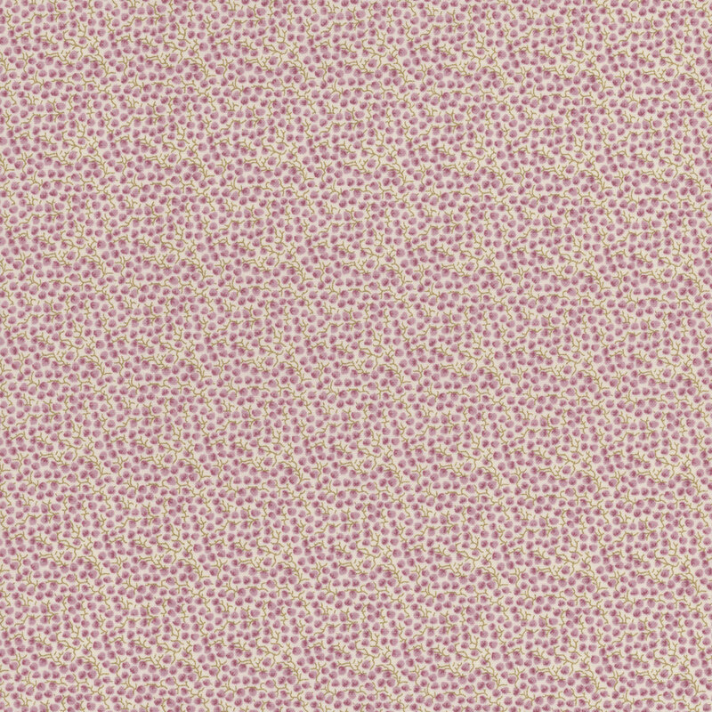 Cream fabric with tiny vines and purple flower petals 