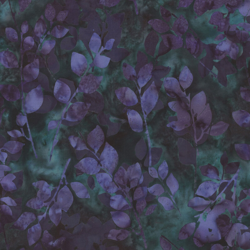 Dark teal batik with a purple leaf pattern.