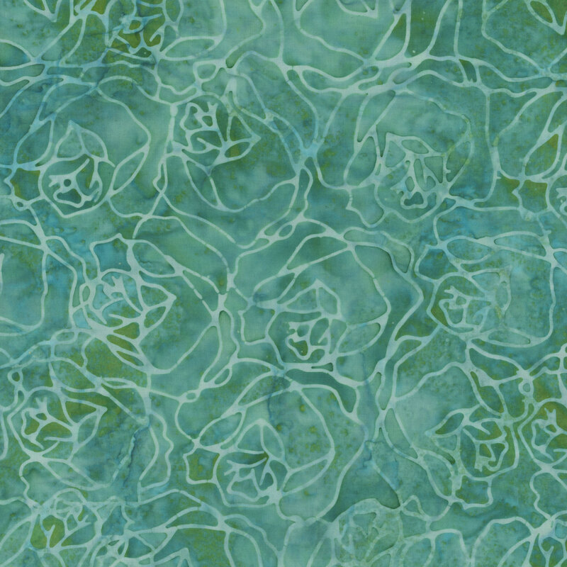 Teal batik with tonal flower pattern.