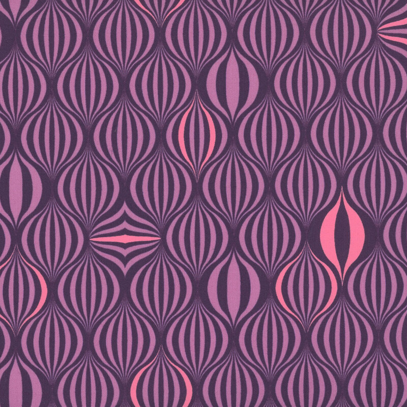 A repeated pattern of stylized, elongated shapes in shades of purple and pink, creating a wavy texture on a matching purple background.