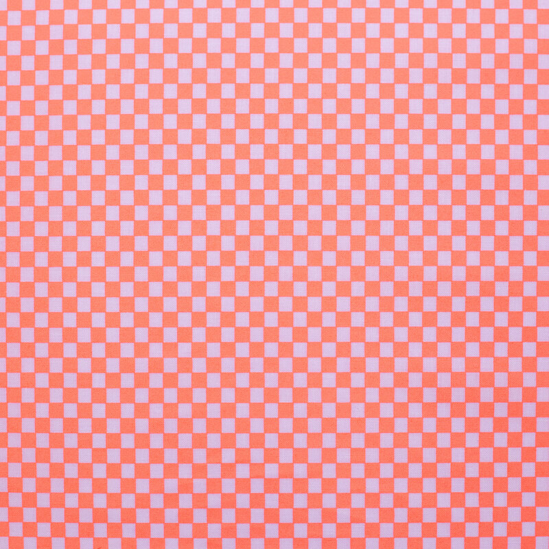 A repetitive pattern of orange and light pink checkered squares.