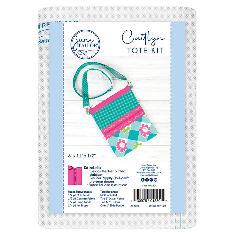 front of Quilt As You Go Caitlyn Crossbody Tote with what is included and requirements