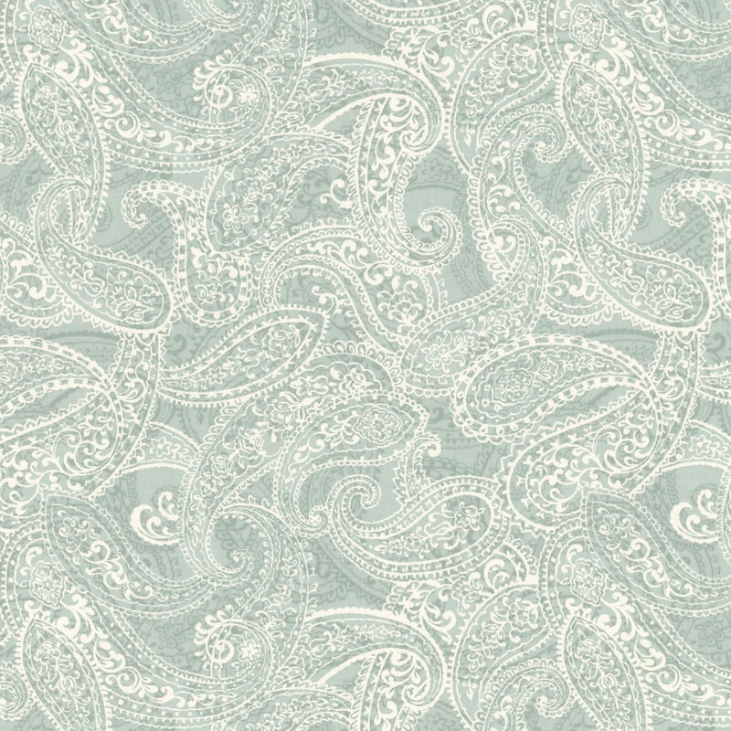 packed light aqua paisley fabric