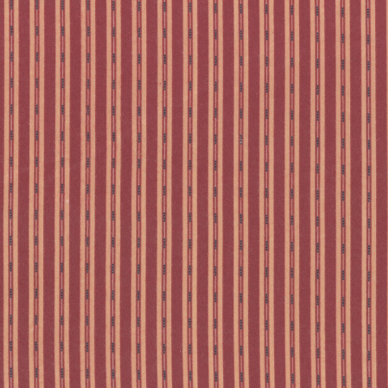 Berry red flannel with a ticking stripe pattern