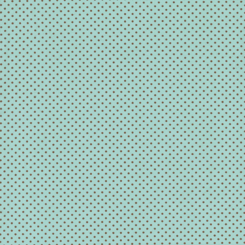 pastel aqua fabric with small brown polka dots all over