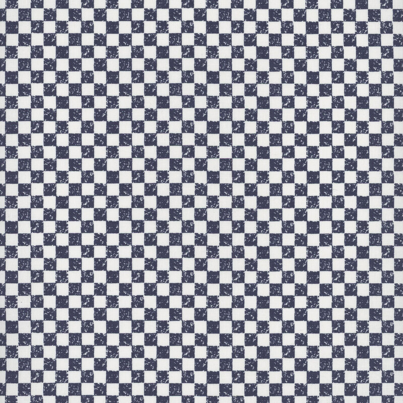 A dark navy blue and white checker print fabric