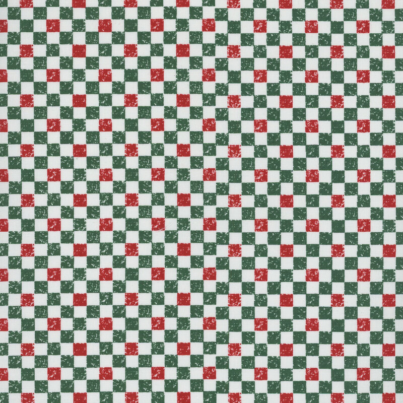 A Christmas red, green, and white checker print fabric.