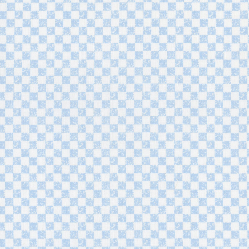 A baby blue and white checker print fabric