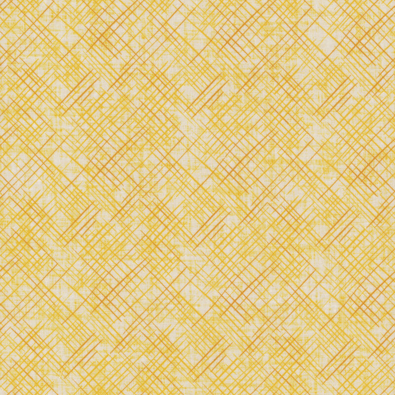 Yellow fabric with a crosshatched textured pattern.