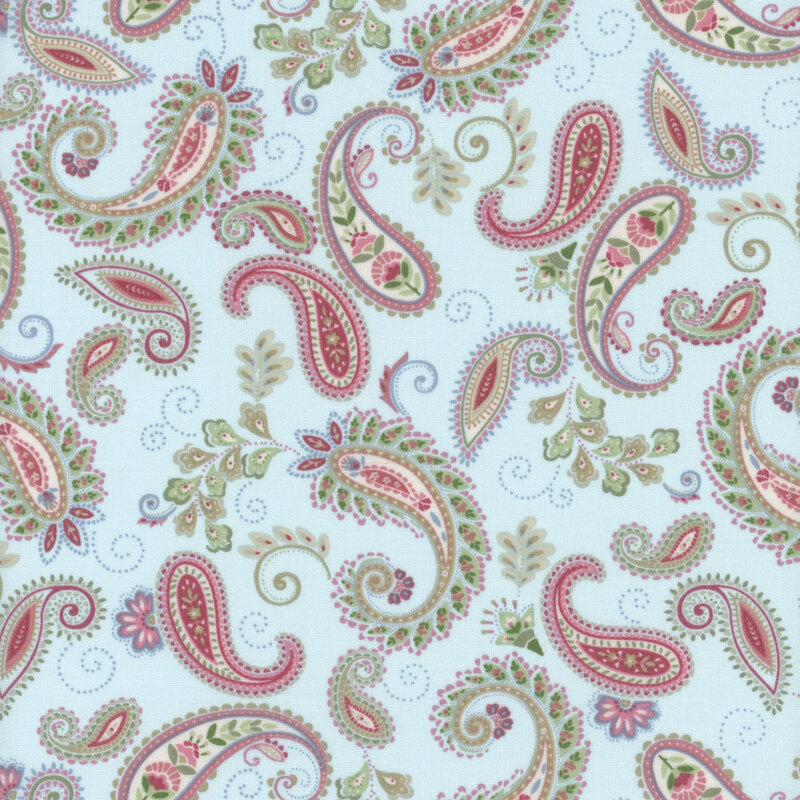 Light blue fabric with a floral paisley pattern